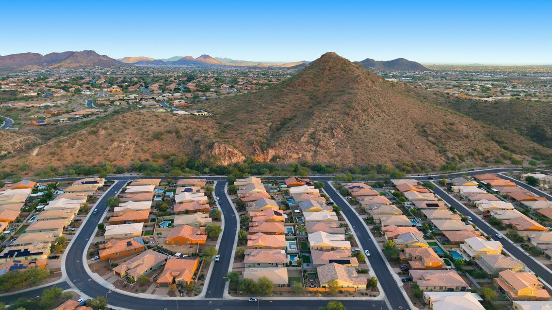 Aerial drone shot of community